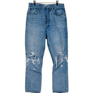 AGOLDE Riley High Rise Straight Crop Jeans Light Blue Distressed 27